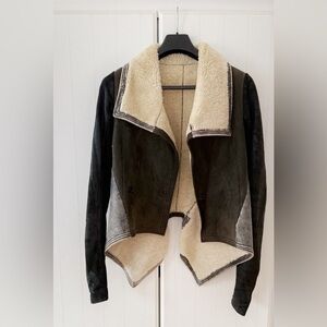 Rick Owens Black and Cream Leather Jacket